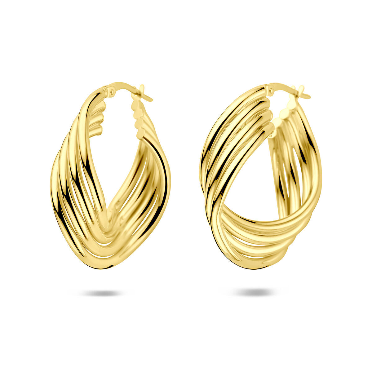 Boucles d'oreilles en argent 925 avec un plaquage en or jaune, au design ondulé.