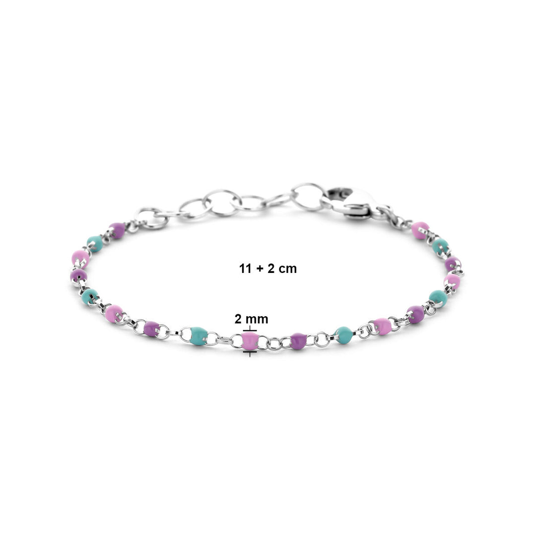 Van der Kooij Collectie armband bolletjes gekleurd emaille, gerhodineerd zilver, verstelbaar van 11 tot 13 cm met 2 mm kralen en karabijsluiting. Afmetingen staan op de afbeelding.