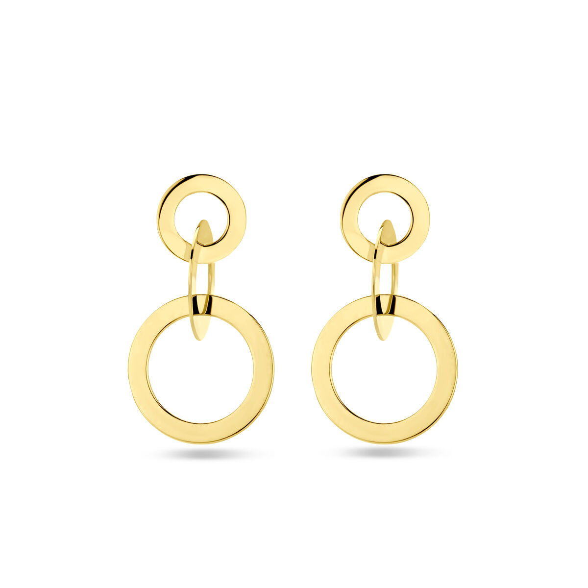 Boucles d'oreilles en or jaune 14K avec des cercles entrelacés.