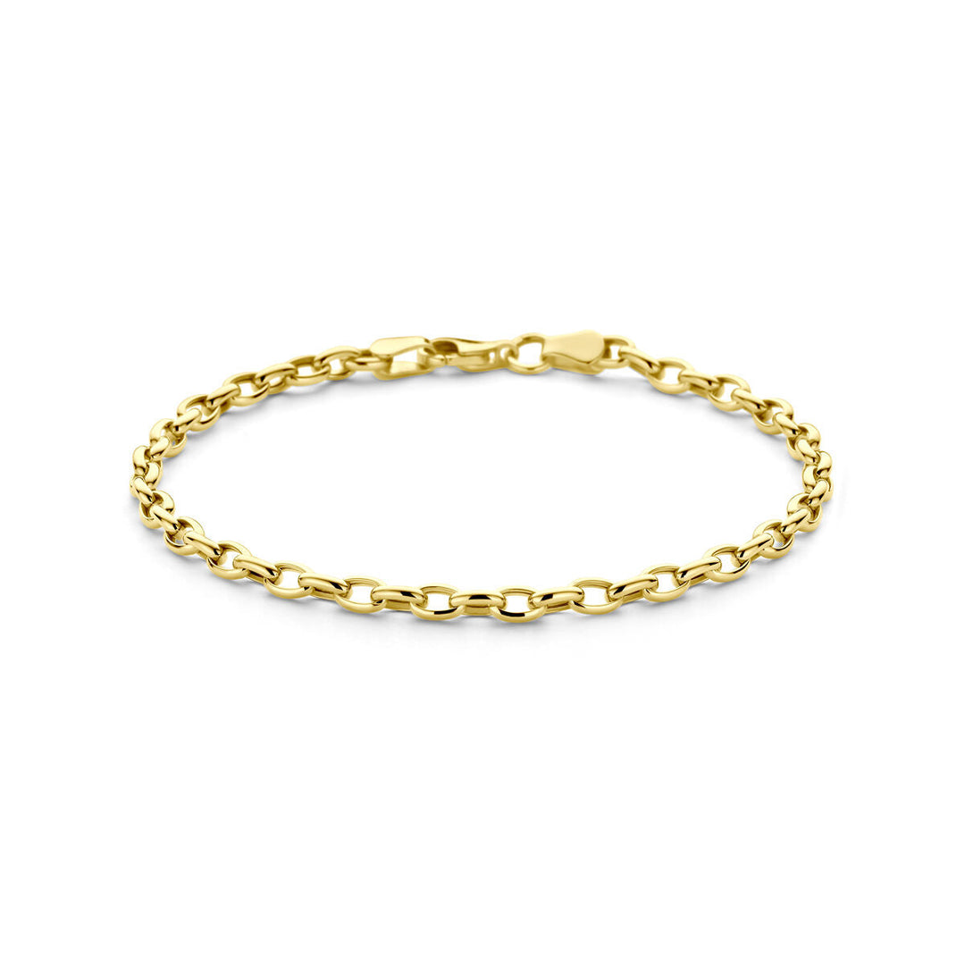 De Gouden armband dames anker 14K van Van der Kooij Collectie heeft delicate ovale schakels en een karabijnsluiting, prachtig weergegeven op een witte achtergrond.