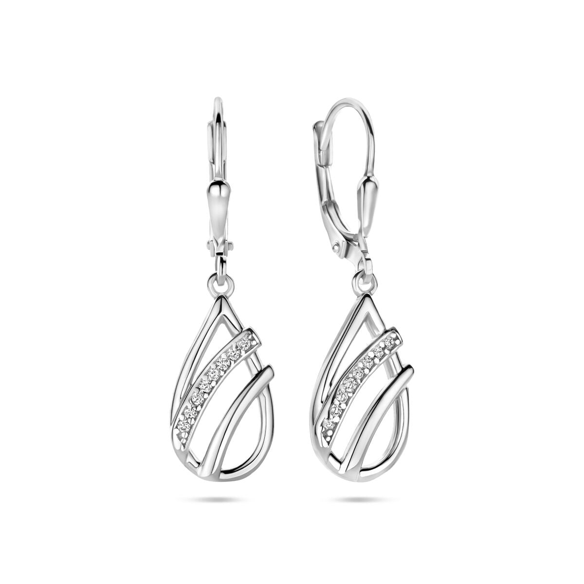 boucles d'oreilles goutte zircone brisur crochet 33 mm argent rhodié