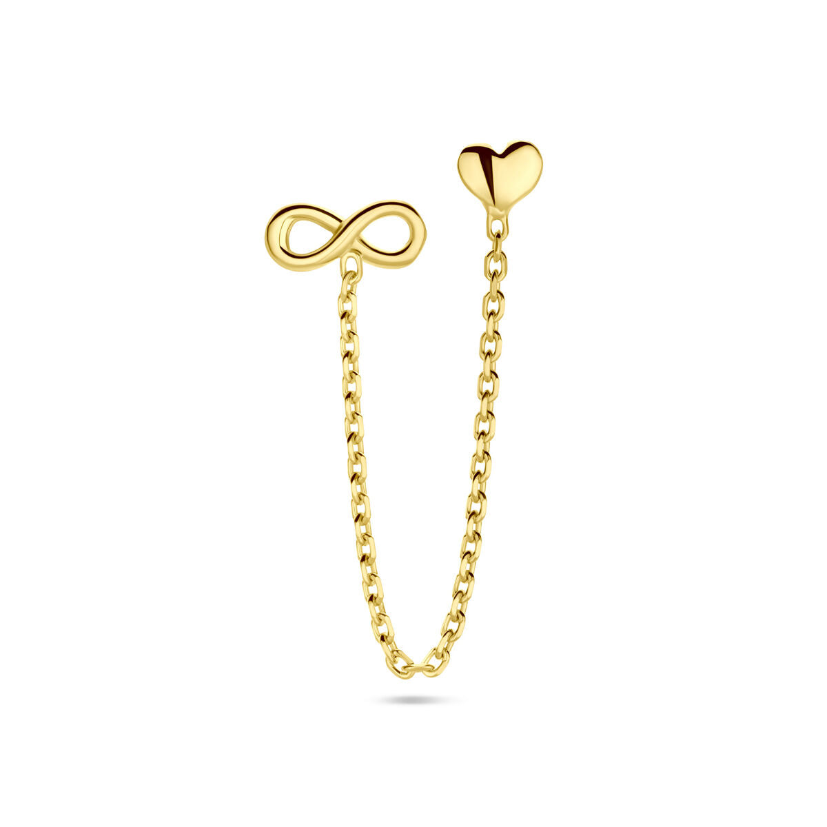 puce d'oreille double cœur et infini par pièce 1 micron argent plaqué or (jaune)
