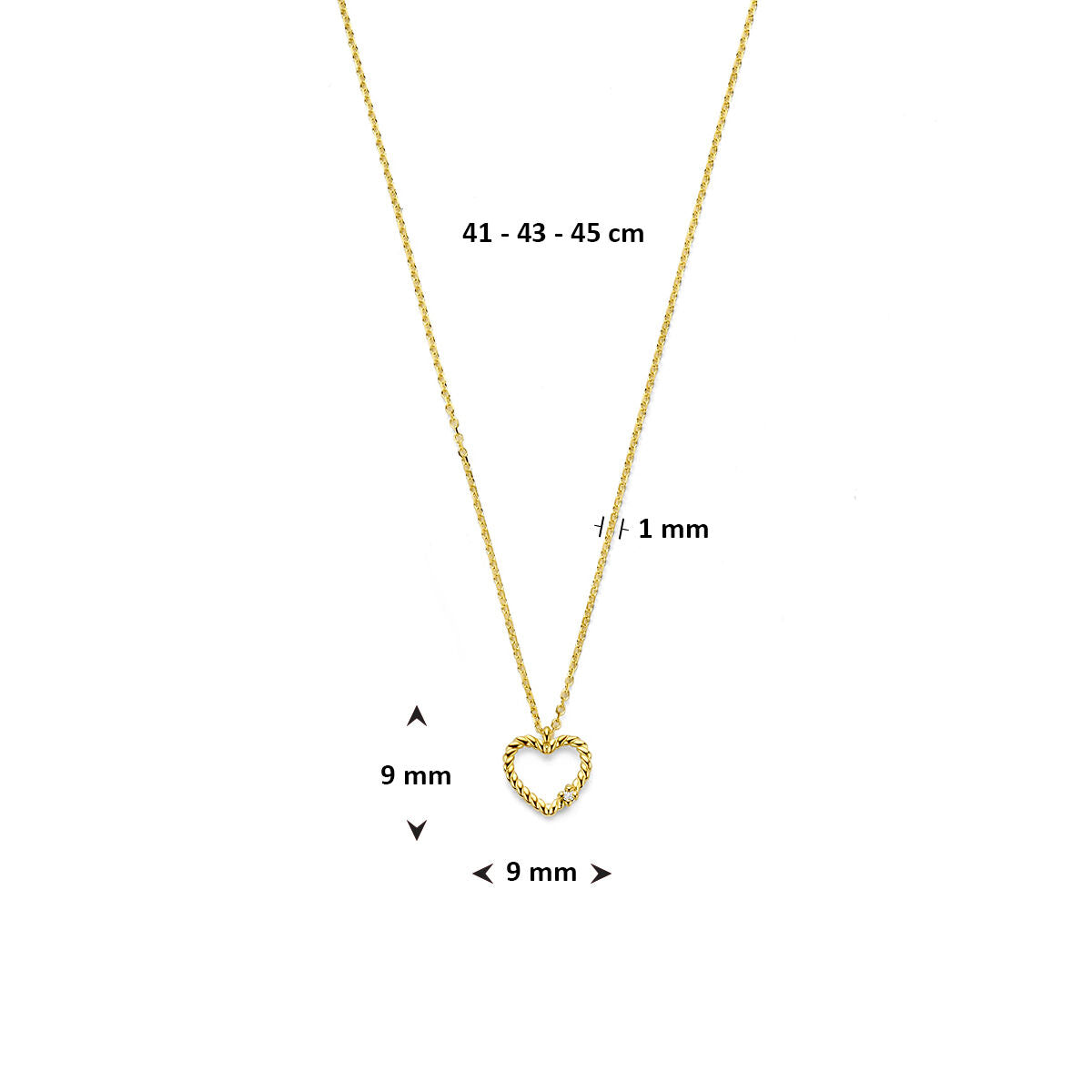 collier en or jaune 14k avec cœur et diamant