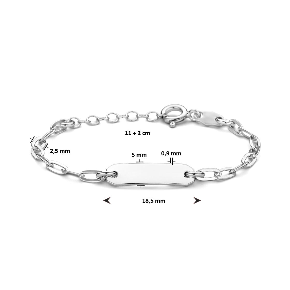 Bracelet pour enfant argent paperclip tube plat plaque 5,0 mm rhodié