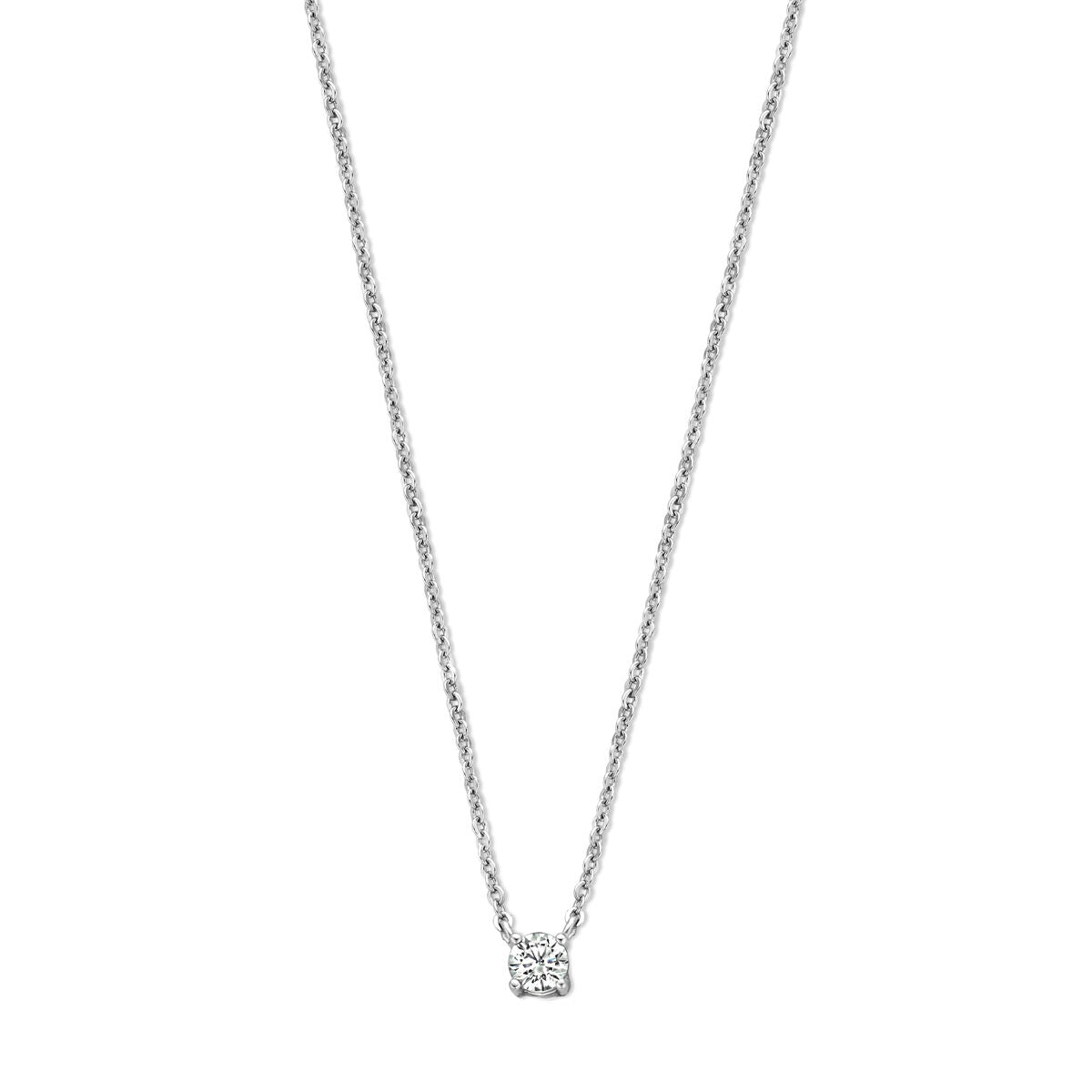 Collier en argent rhodié avec un pendentif en zirconium, longueur de 41,5 cm + 3 cm.