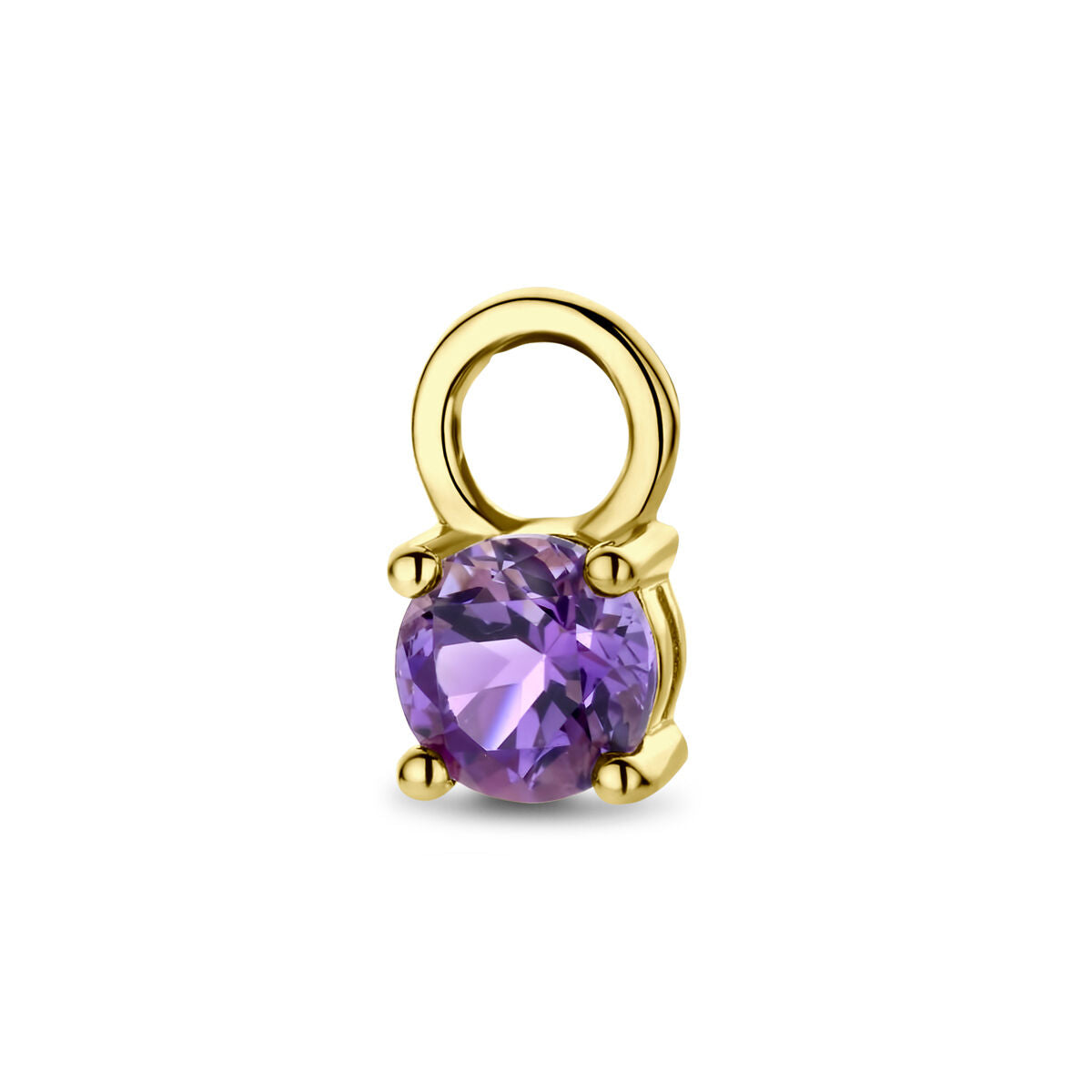 Pendentif en or jaune 14K avec une améthyste ronde et brillante.