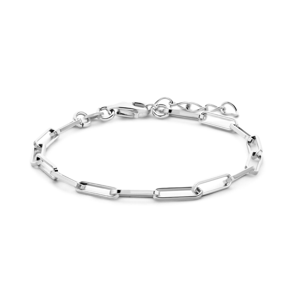 Bracelet en argent rhodié avec maillons en forme de tube carré de 3,0 mm.