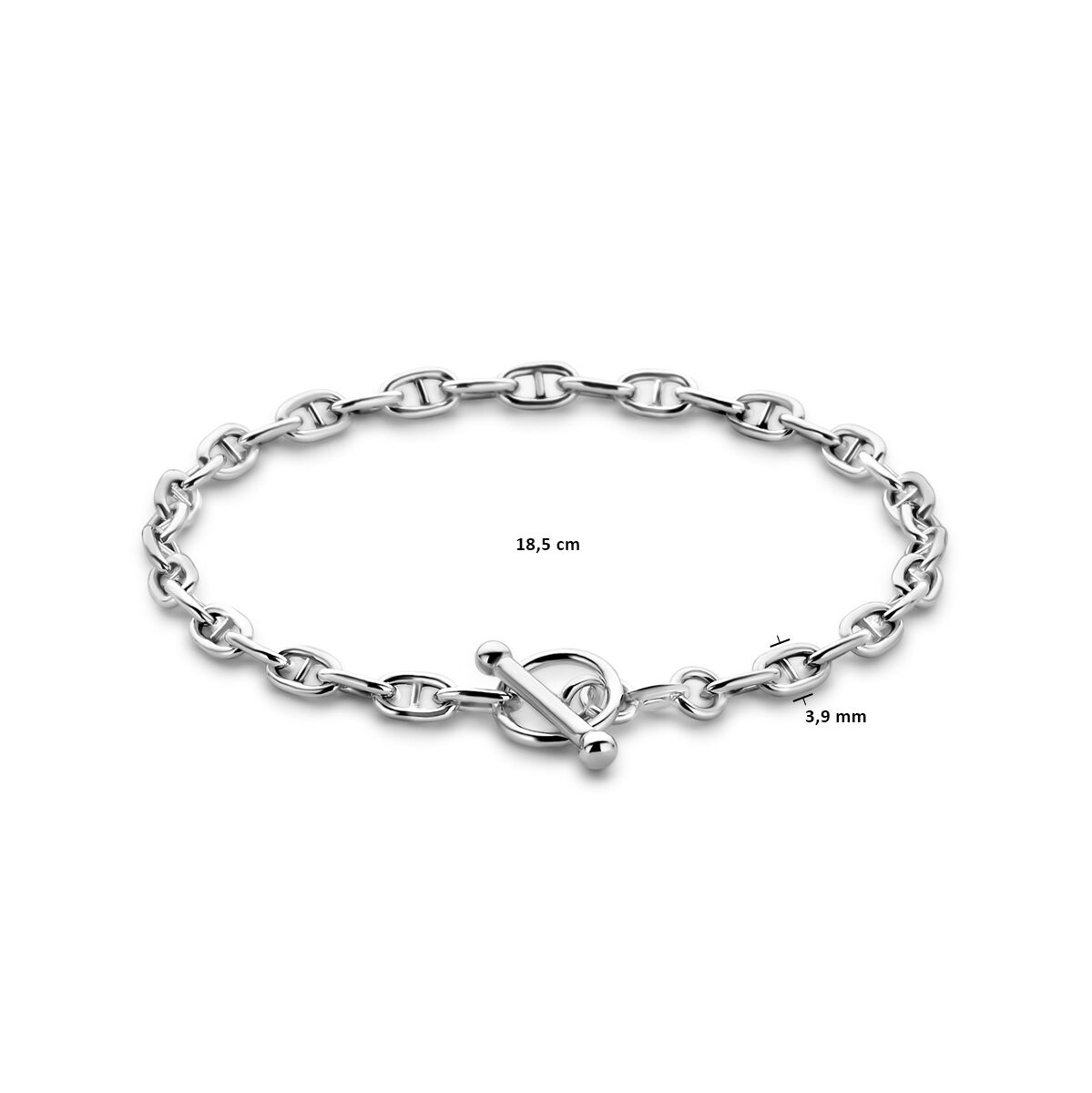bracelet marine ronde tube 3,9 mm 18.5 cm fermoir à charnière argent rhodié