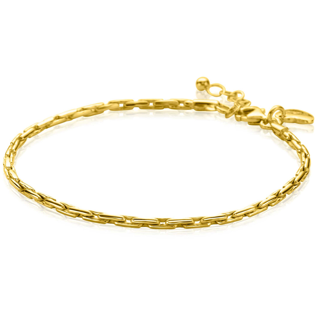 De Zinzi Armband zilver ZIA2648G (18-21cm) heeft in elkaar grijpende schakels in een goudkleurig ontwerp met een verstelbare sluiting, elegant weergegeven op een witte achtergrond.