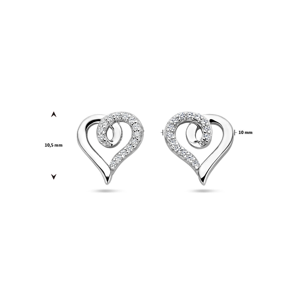 puces d'oreilles cœur et zircone argent rhodié