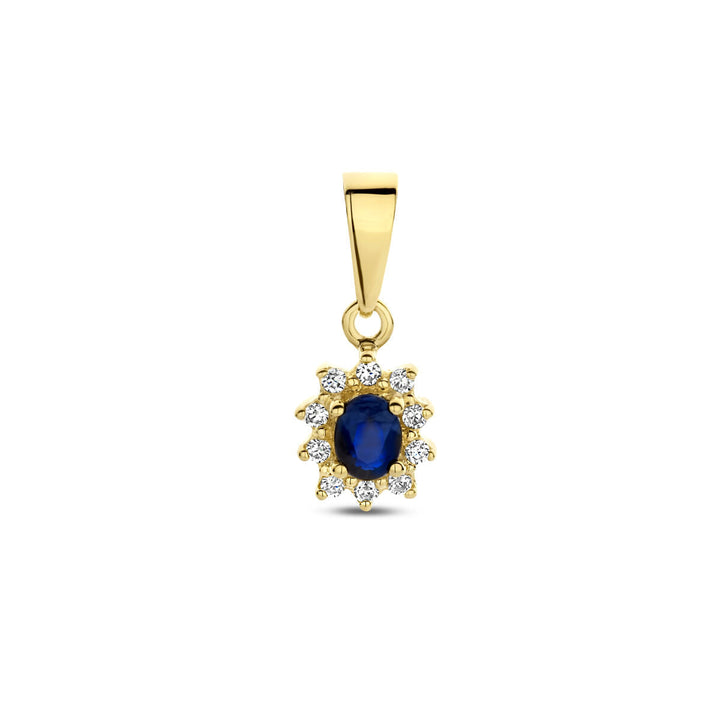 hanger saffier en zirkonia halo 14K geelgoud