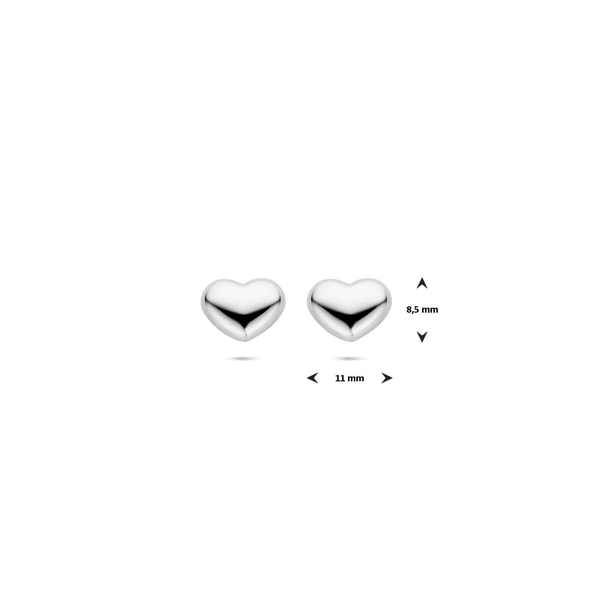 puces d'oreilles cœur 8,5 mm argent rhodié