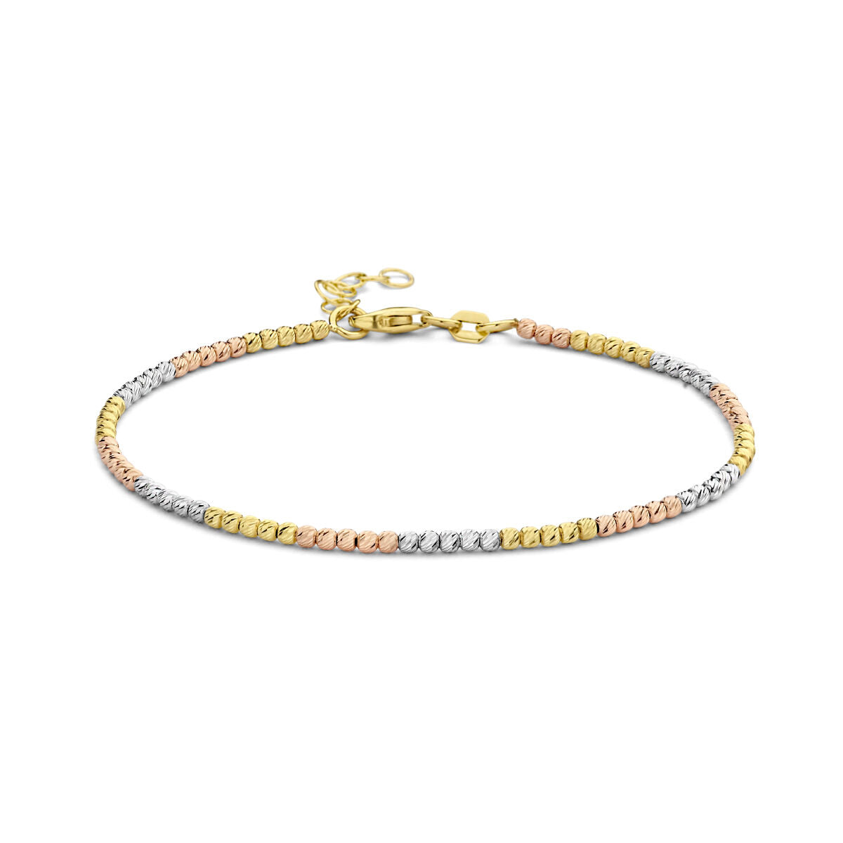 Bracelet en or 14K tricolore avec des billes diamantées.