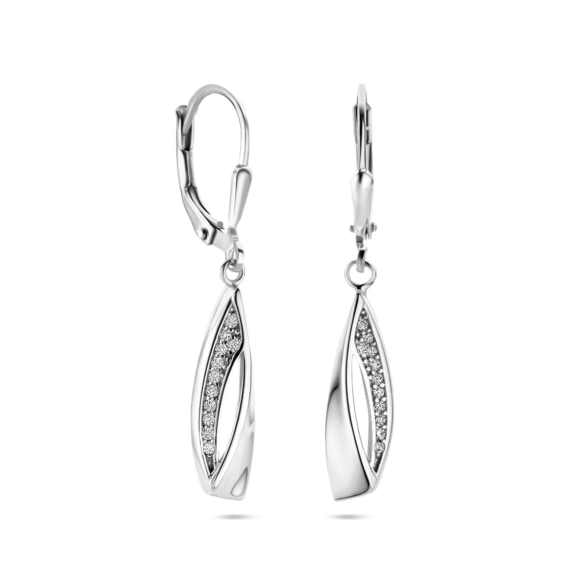 boucles d'oreilles zircone brisur crochet argent rhodié