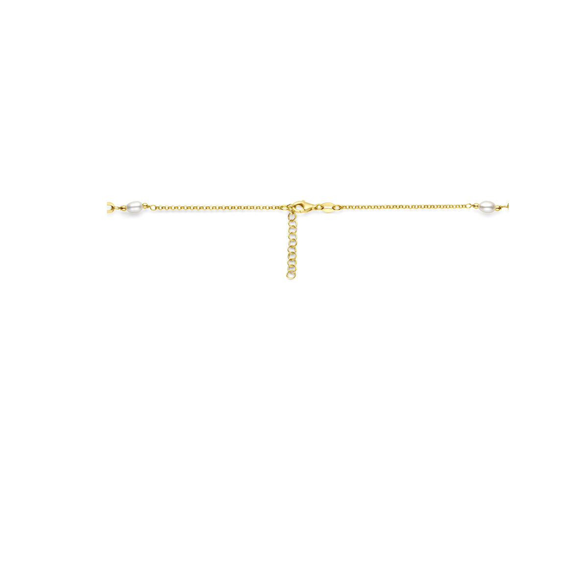 De Zilver vergulde ketting dames parels 3 micron verguld (geel) van Van der Kooij Collectie is voorzien van delicate vergulding, een centrale sluiting, een verstelbare verlenging en elegante zoetwaterparels accenten voor een verfijnde look.