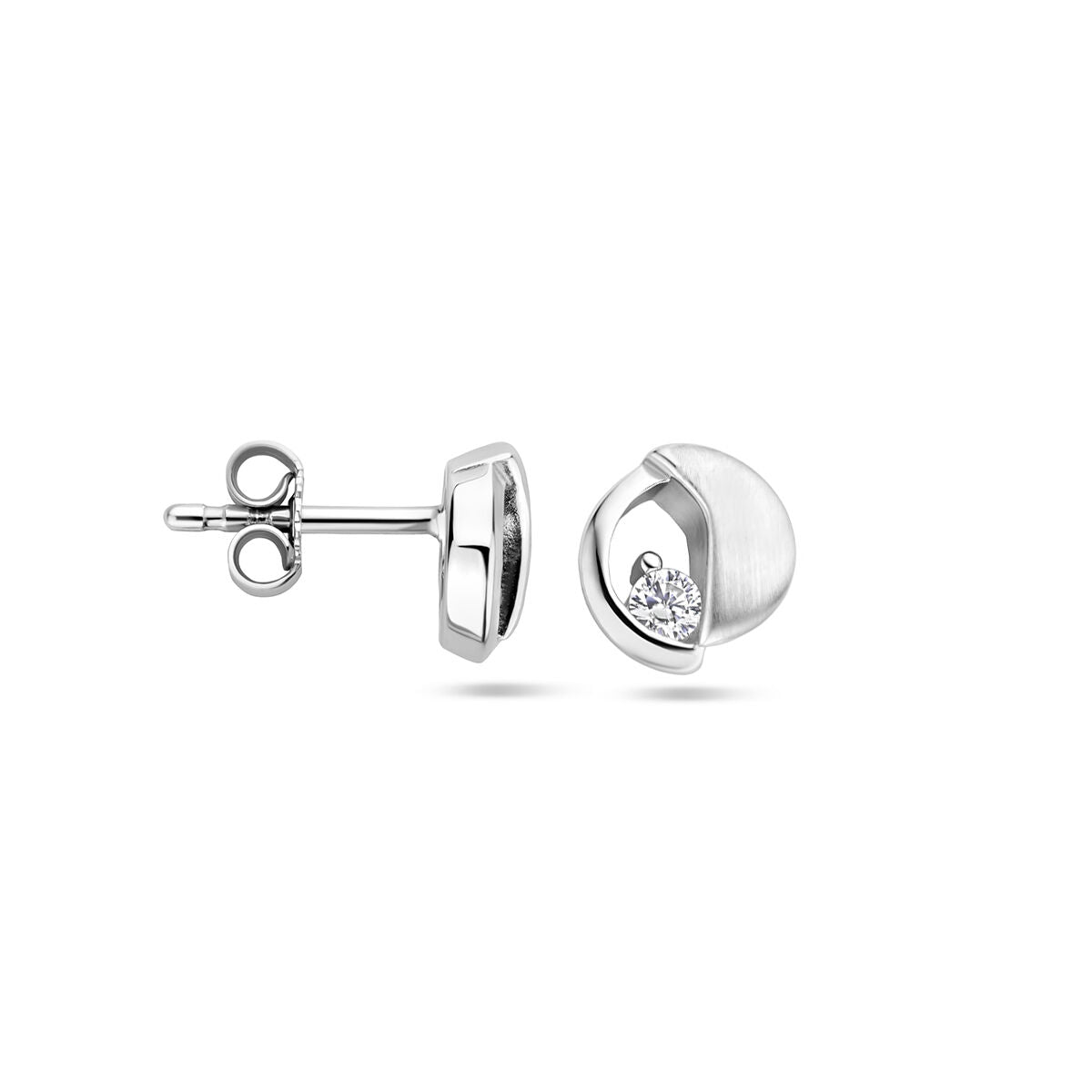 puces d'oreilles zircone poli/mat argent rhodié