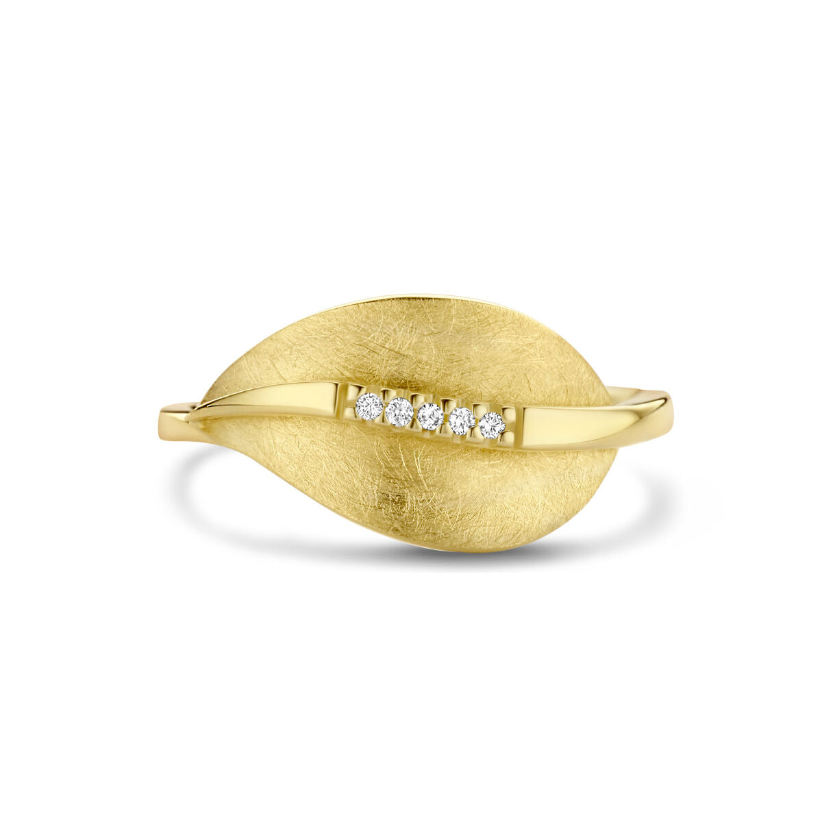bague feuille rayée diamant 0.025ct h si or jaune 14K