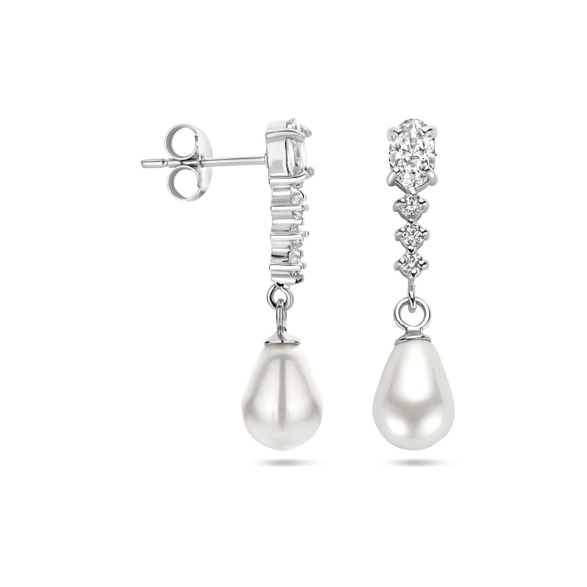 boucles d'oreilles zircone et perle argent rhodié