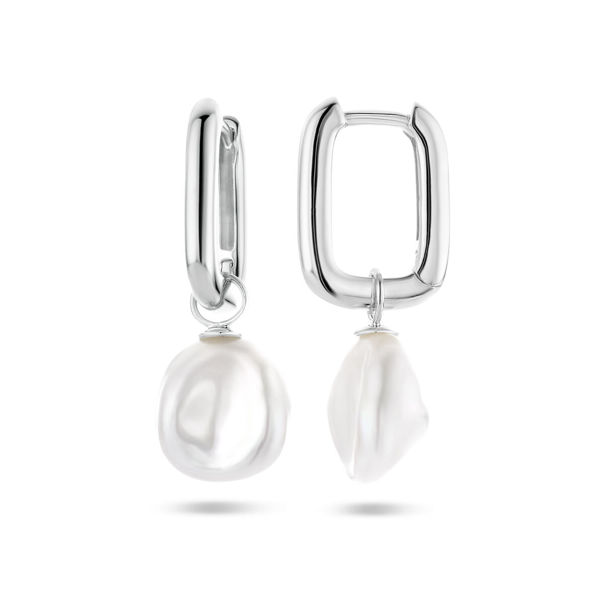 créoles paperclip baroque perle argent rhodié