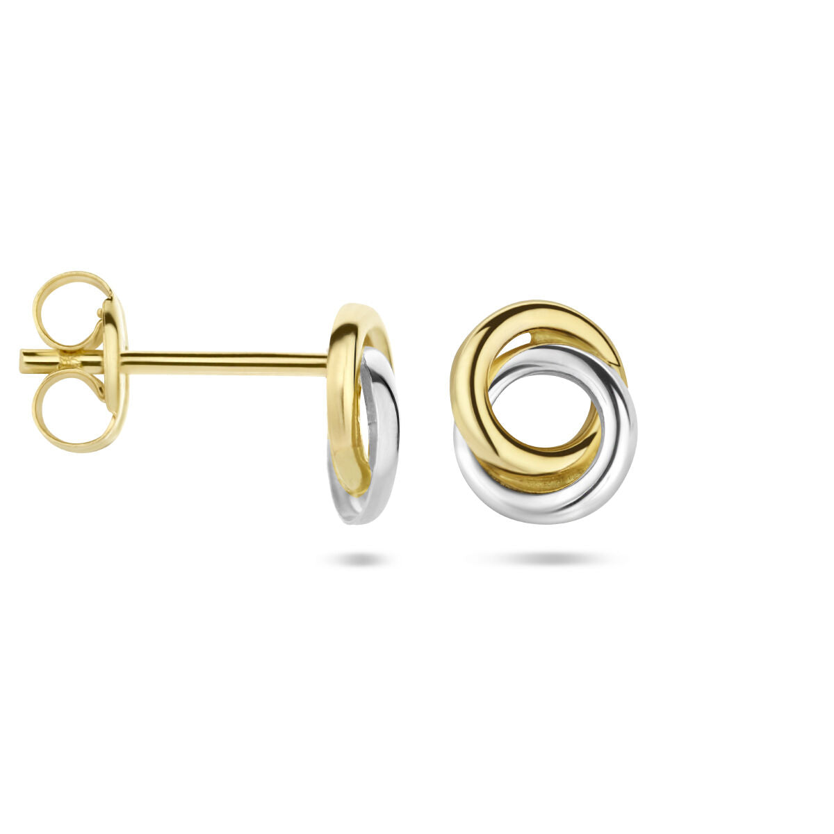 puces d'oreilles ronds bicolores en or jaune 14K
