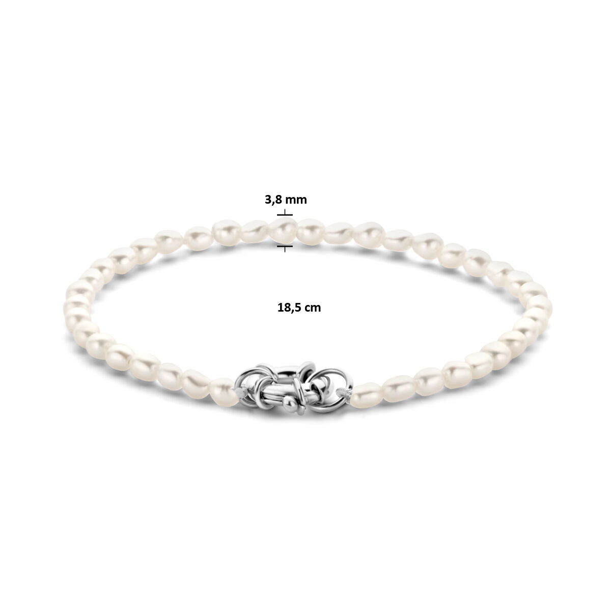 Bracelet en argent pour femme avec perle et grand fermoir rhodié
