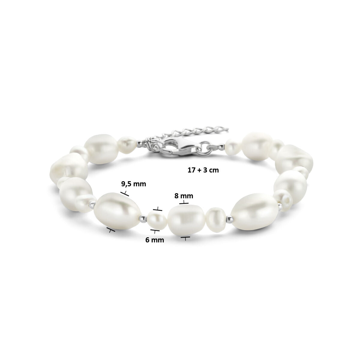 Bracelet en argent pour femme perles rhodié