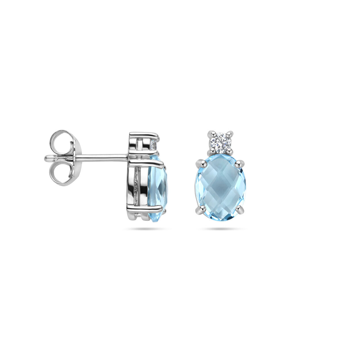 puces d'oreilles topaze bleue et zircone argent rhodié