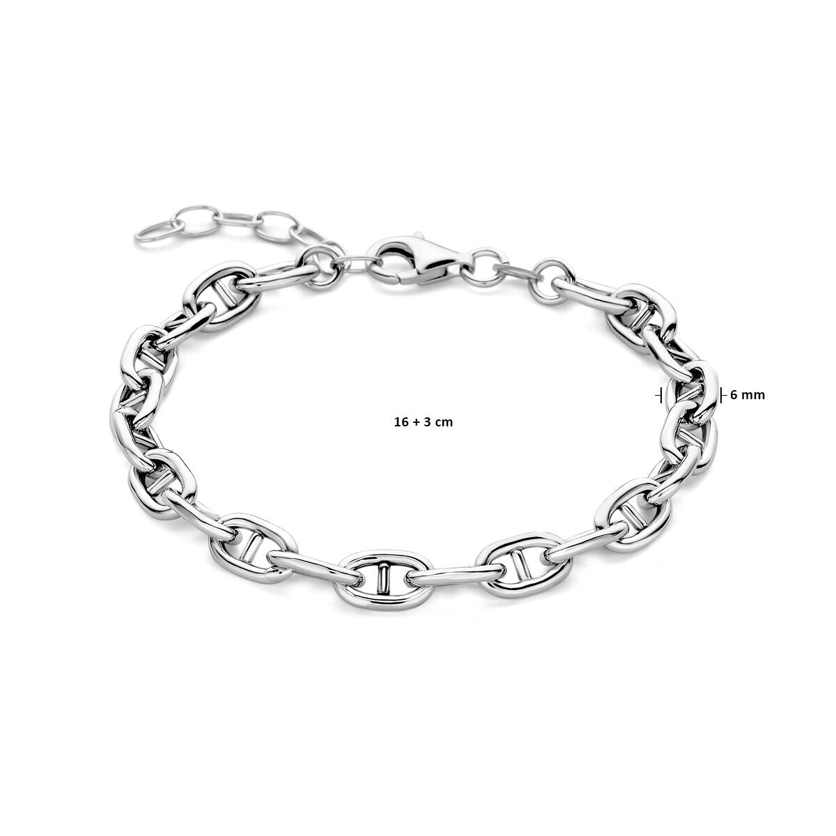 bracelet marine ronde tube 6,0 mm 16 + 3 cm argent rhodié