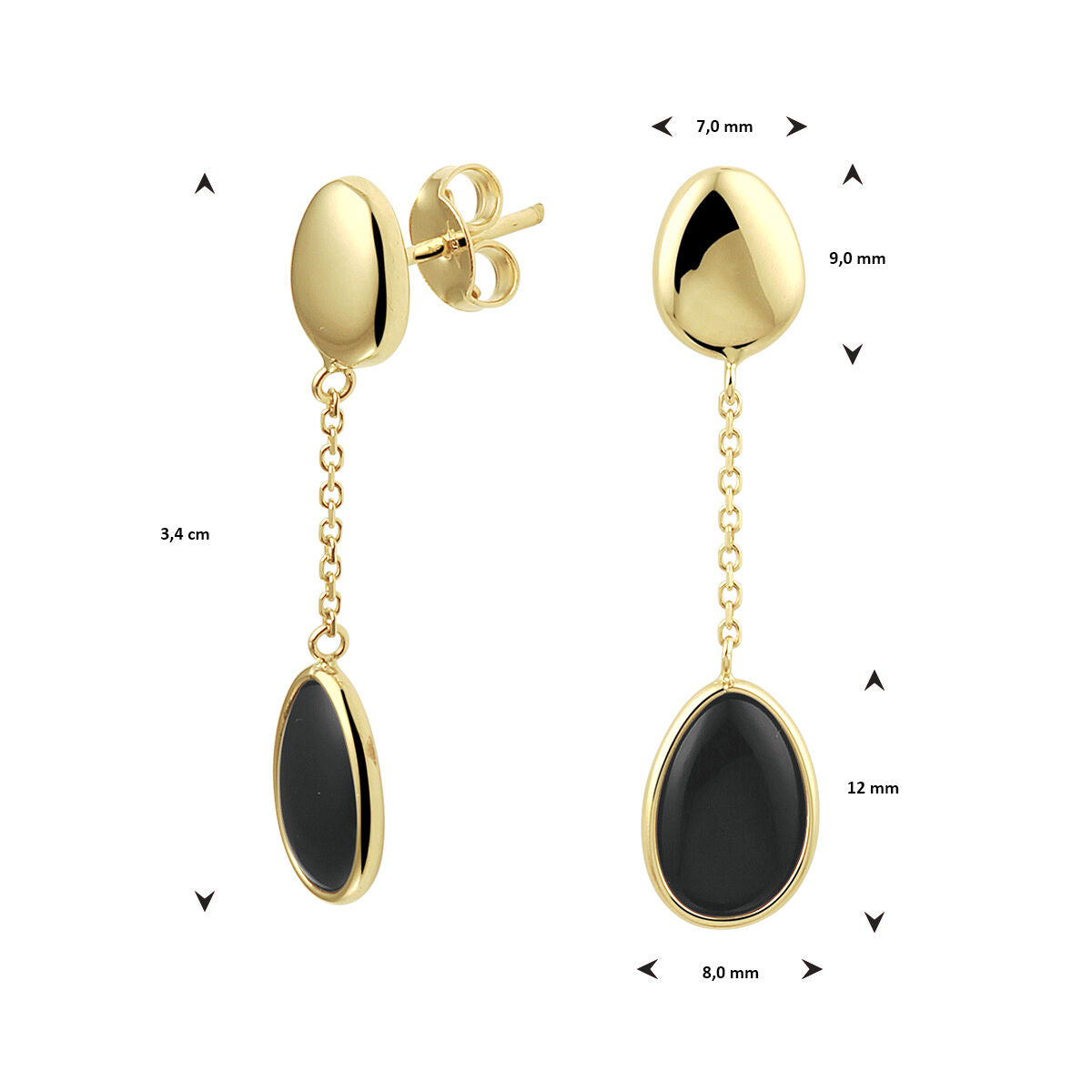oorhangers onyx 14K geelgoud