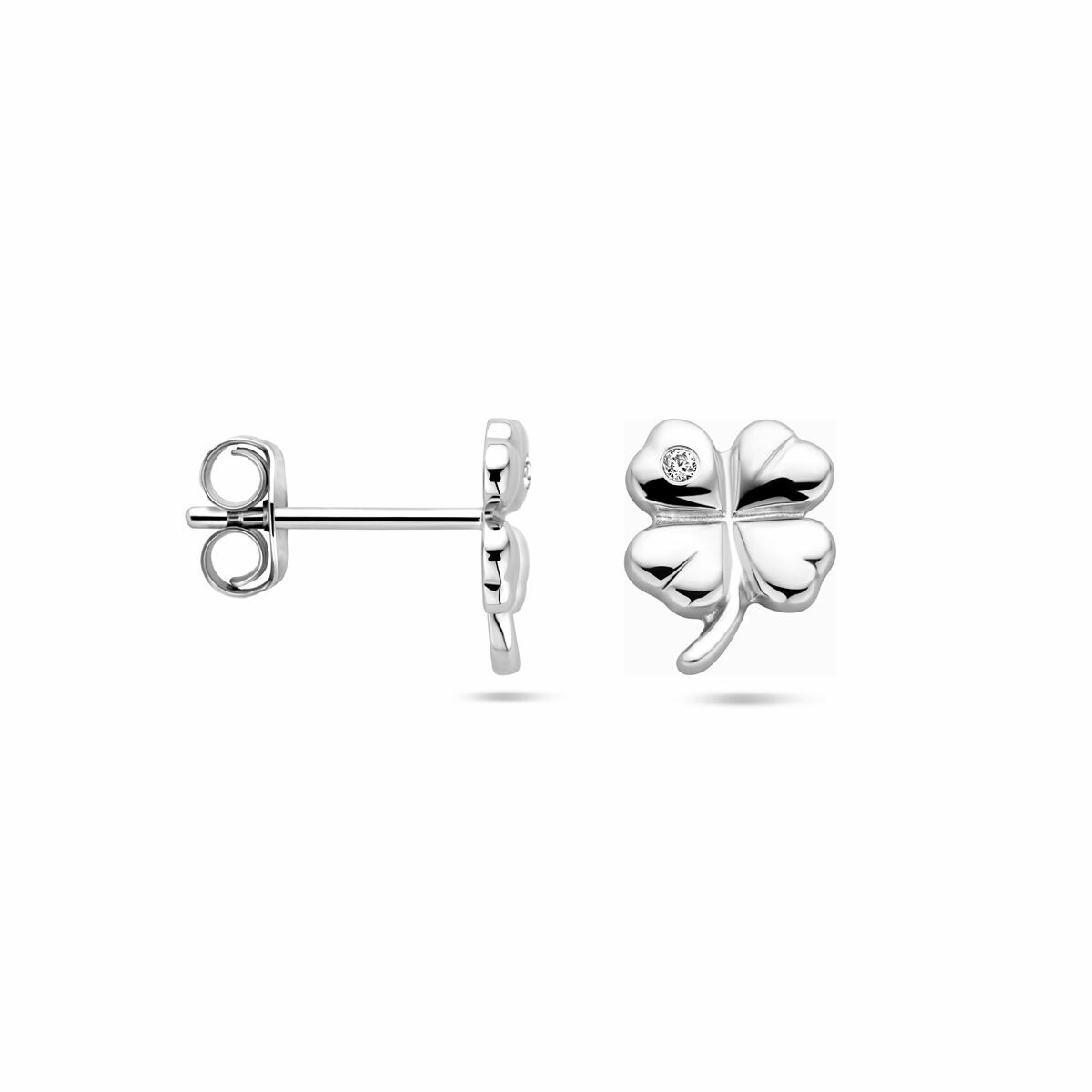 puces d'oreilles trèfle zircone argent rhodié