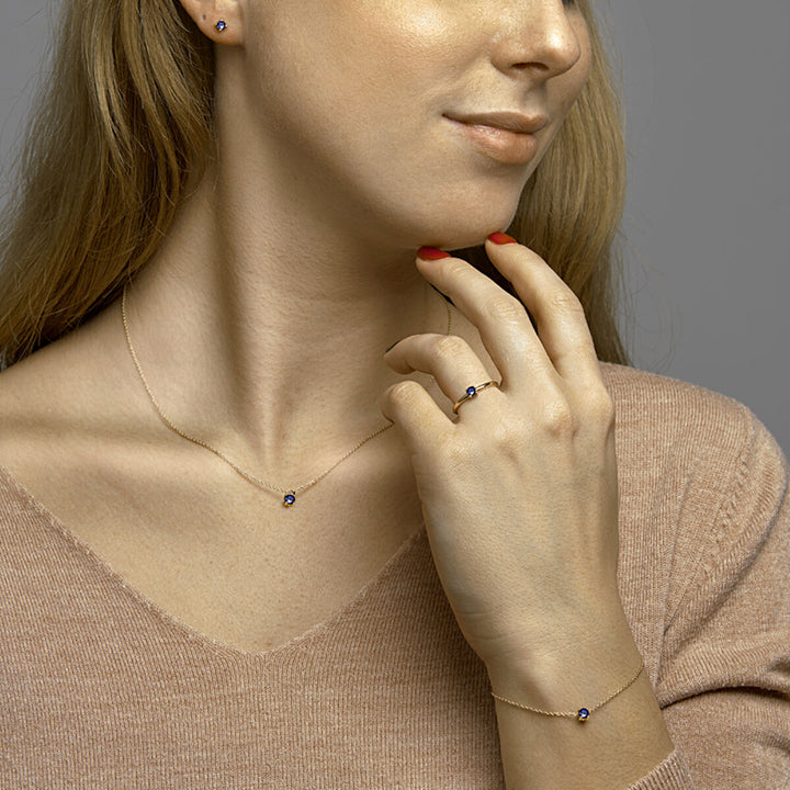 oorknoppen saffier 14K geelgoud