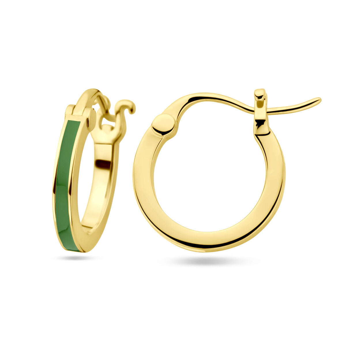 Créoles en argent plaqué or avec émail vert
