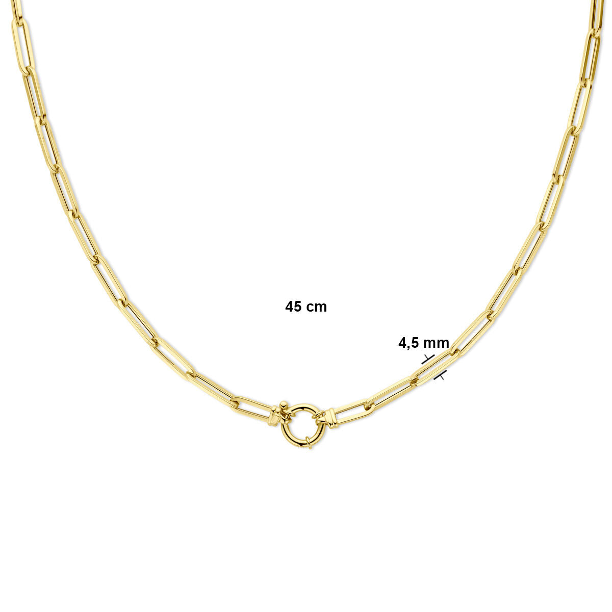 Collier en or pour femme paperclip tube carré avec grand fermoir à ressort 14K