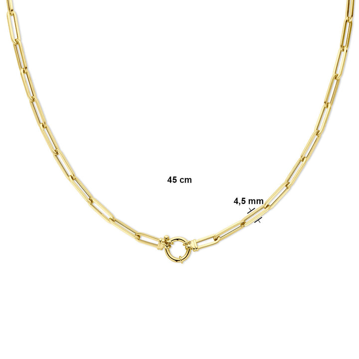 Gouden dames ketting paperclip vierkante buis met groot springslot 14K