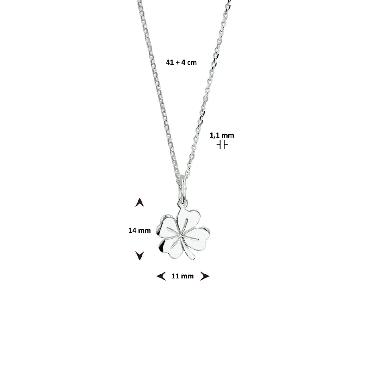 collier trèfle 41 + 4 cm argent blanc