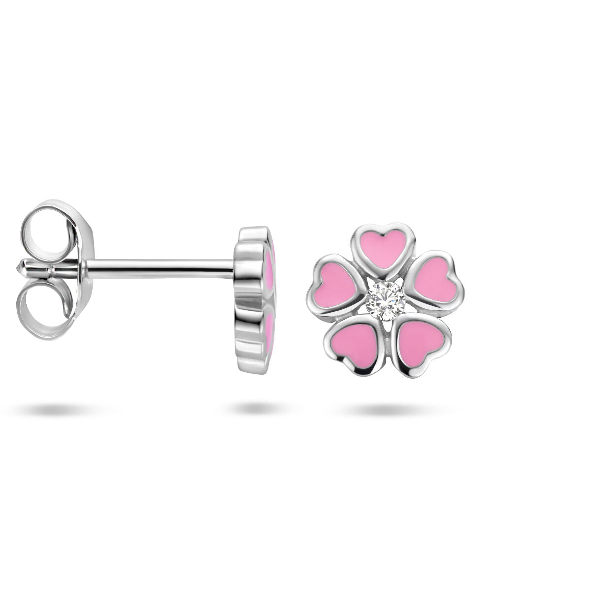 puces d'oreilles fleur zircone argent rhodié