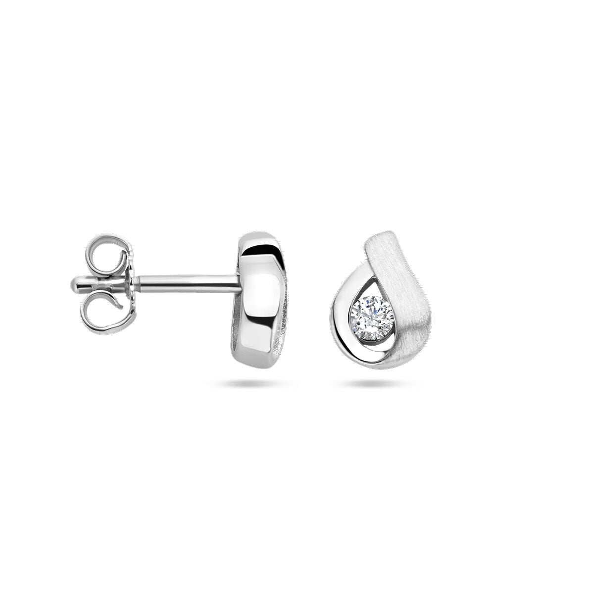 puces d'oreilles zircone poli/mat argent rhodié