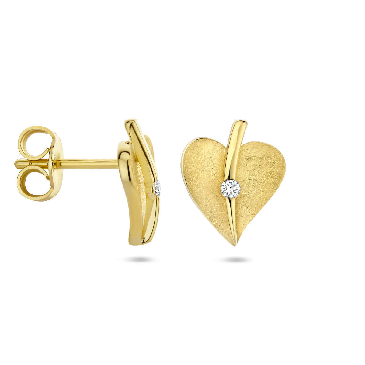 puces d'oreilles cœur rayé diamant 0.04ct (2x 0.02ct) h si or jaune 14K