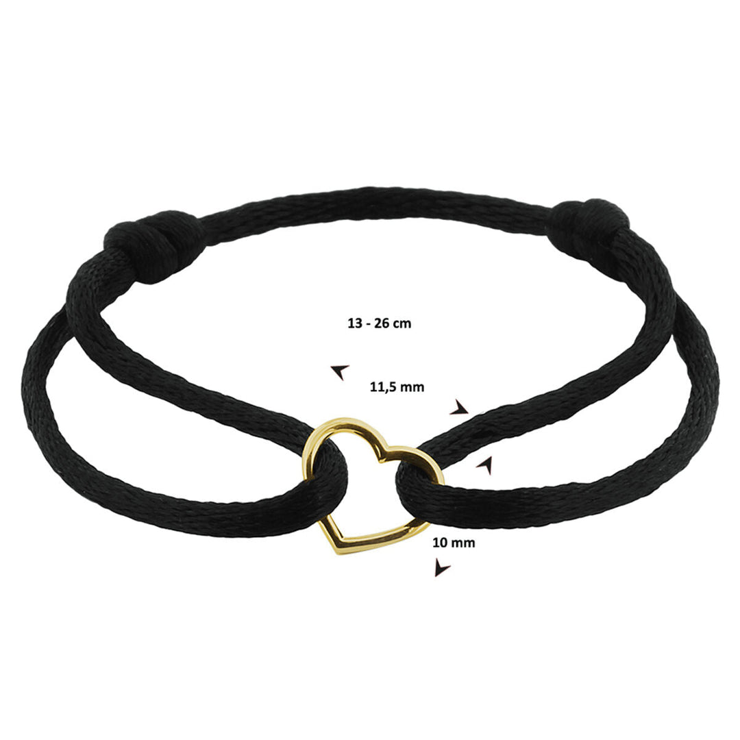 armband satijn hart 14K goud met rubber/nylon/leer