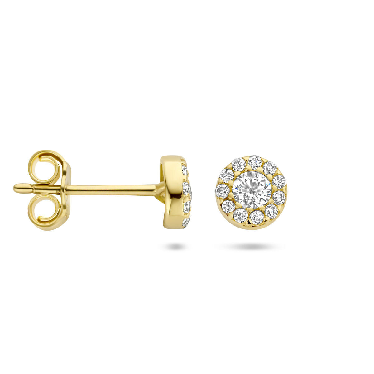 puces d'oreilles zircone halo 14K or jaune