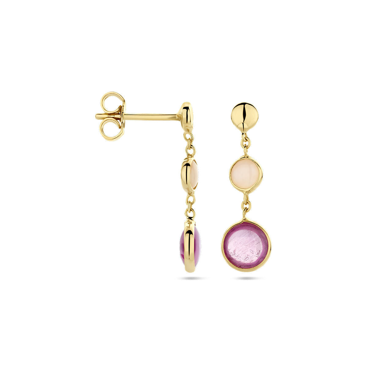 boucles d'oreilles rubis rose et opale rose 14K or jaune