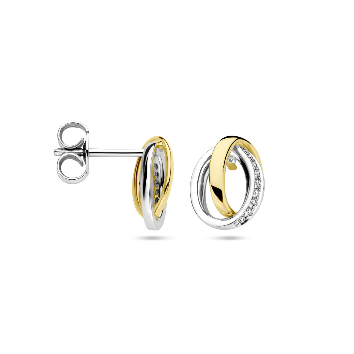 puces d'oreilles diamant 0.05ct (2x 0.025ct) h si or bicolore jaune/blanc 14K