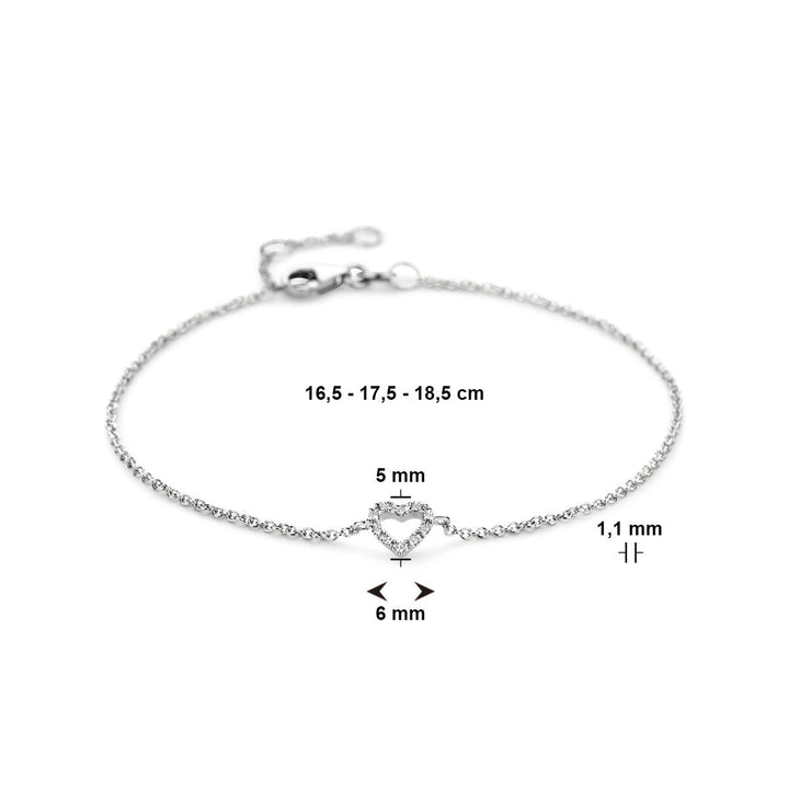 Gouden armband dames hart en diamant 14K witgoud