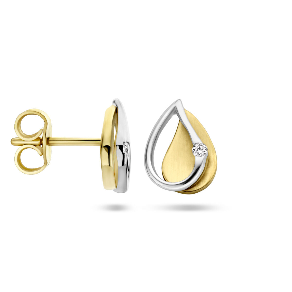 puces d'oreilles diamant 0.03ct (2x 0.015ct) h si or bicolore jaune/blanc 14K