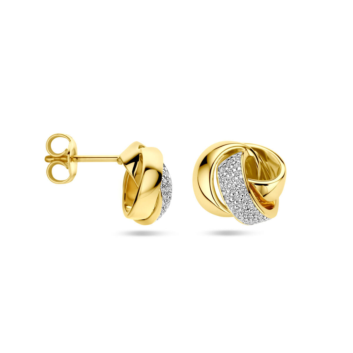 puces d'oreilles nœud diamant 0.19ct (2x 0.095ct) h si or jaune 14K