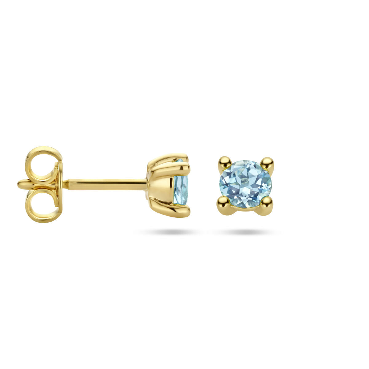 puces d'oreilles topaze bleue 14K or jaune