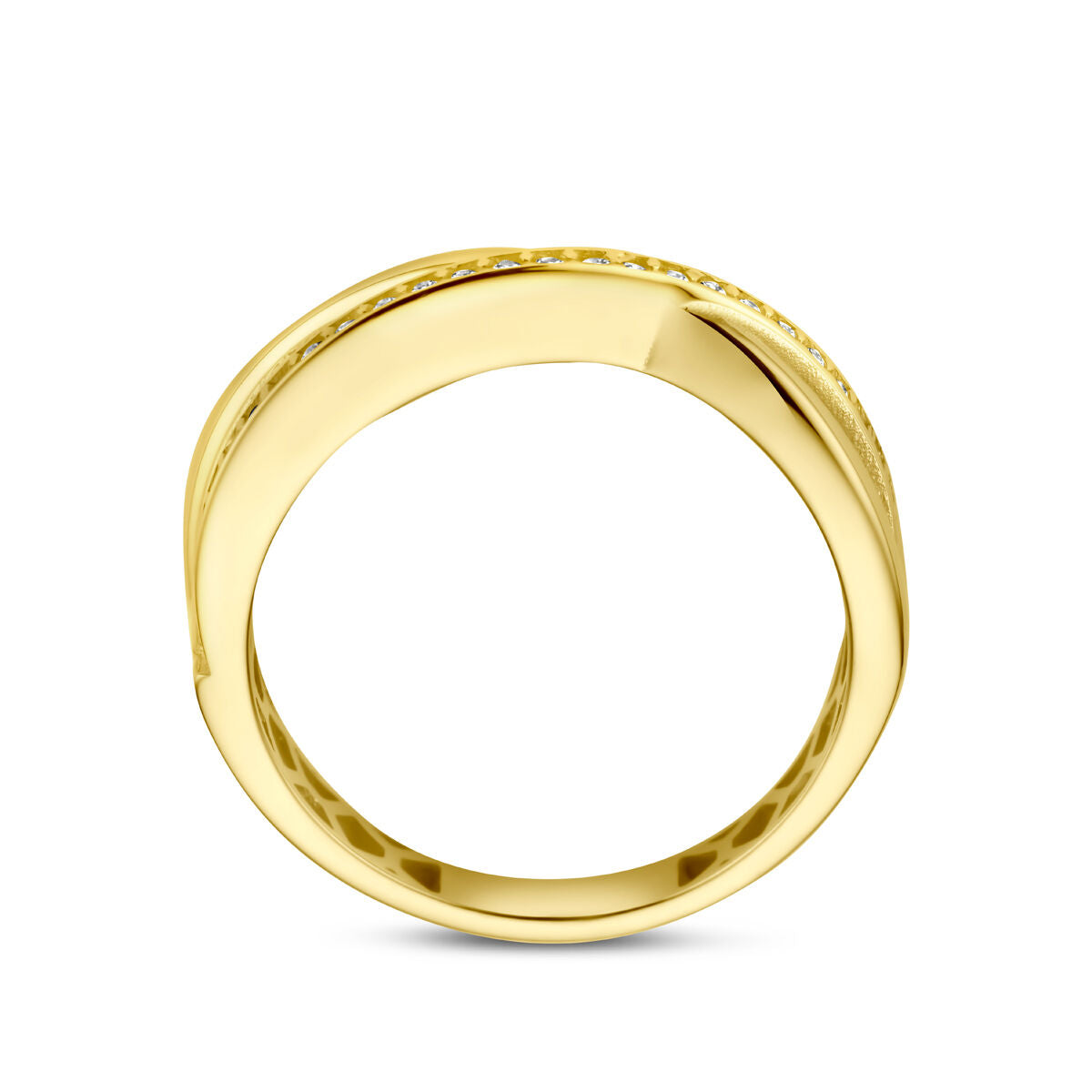 Bague en or jaune zircone 14K torsadée