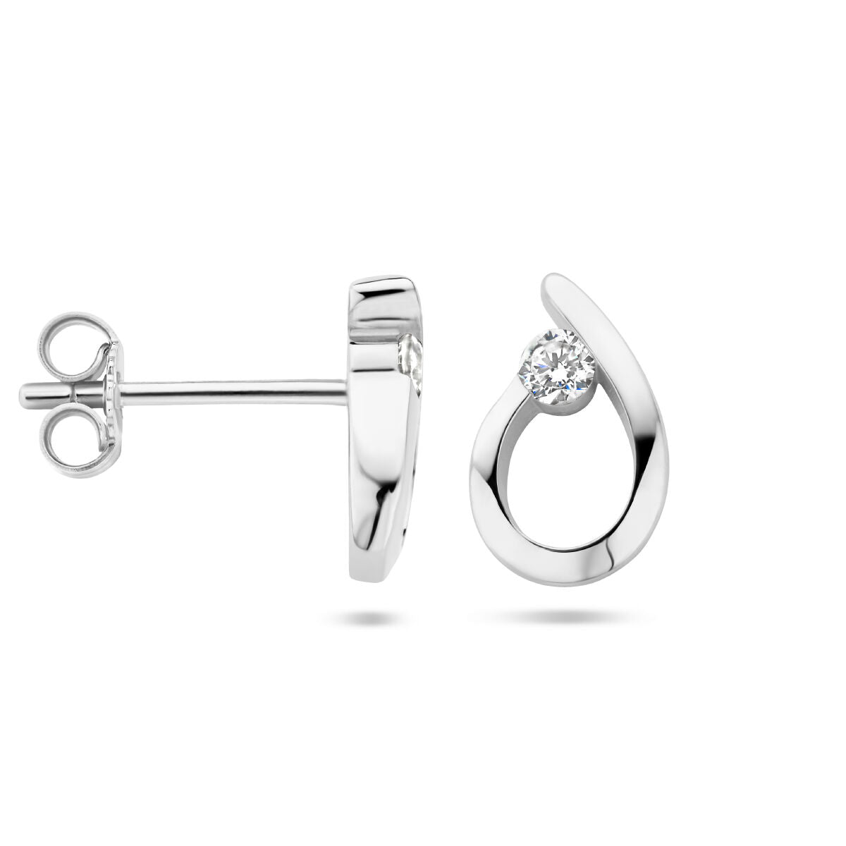 puces d'oreilles goutte zircone argent rhodié