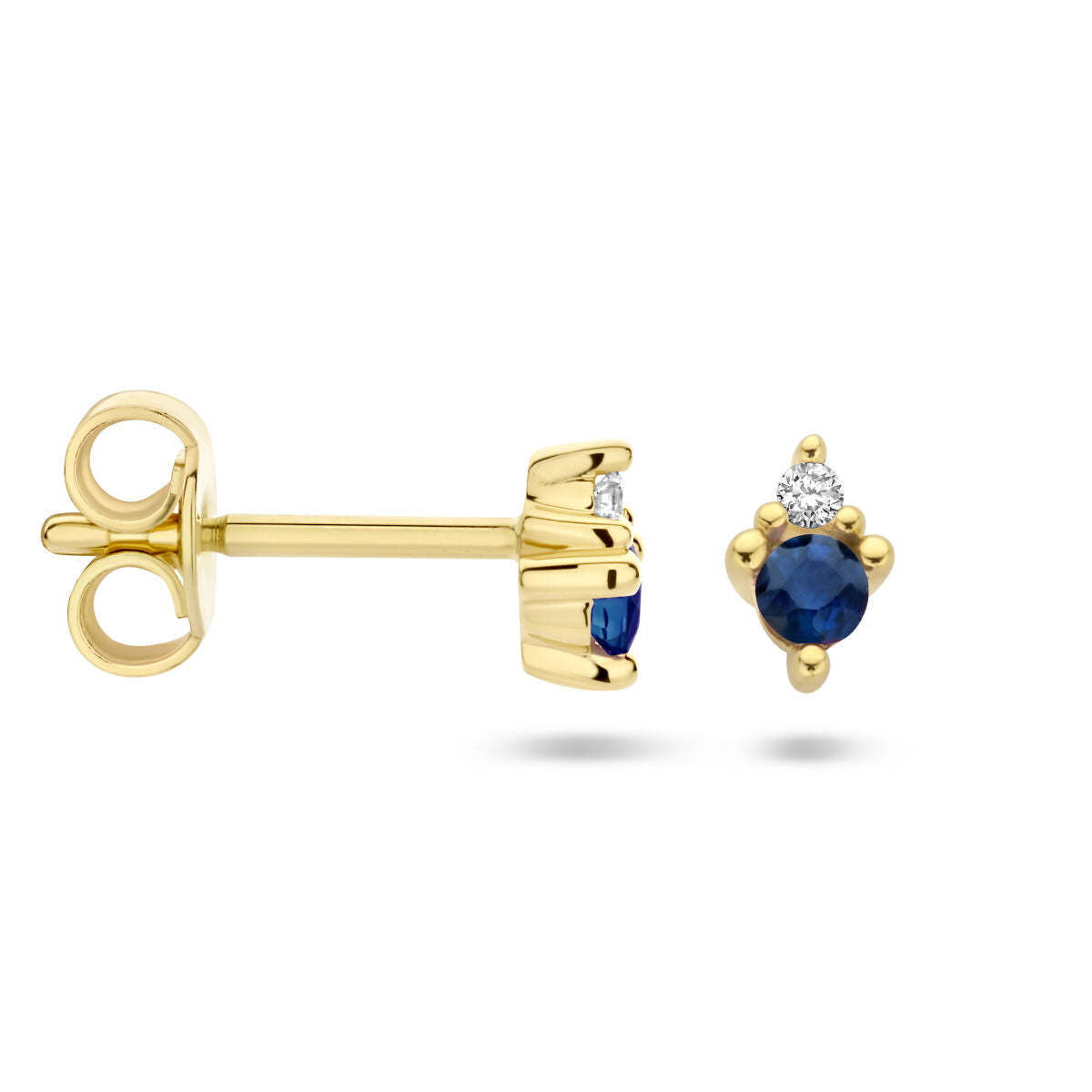 puces d'oreilles saphir et diamant 0.02ct (2x 0.01ct) h p1 or jaune 14K