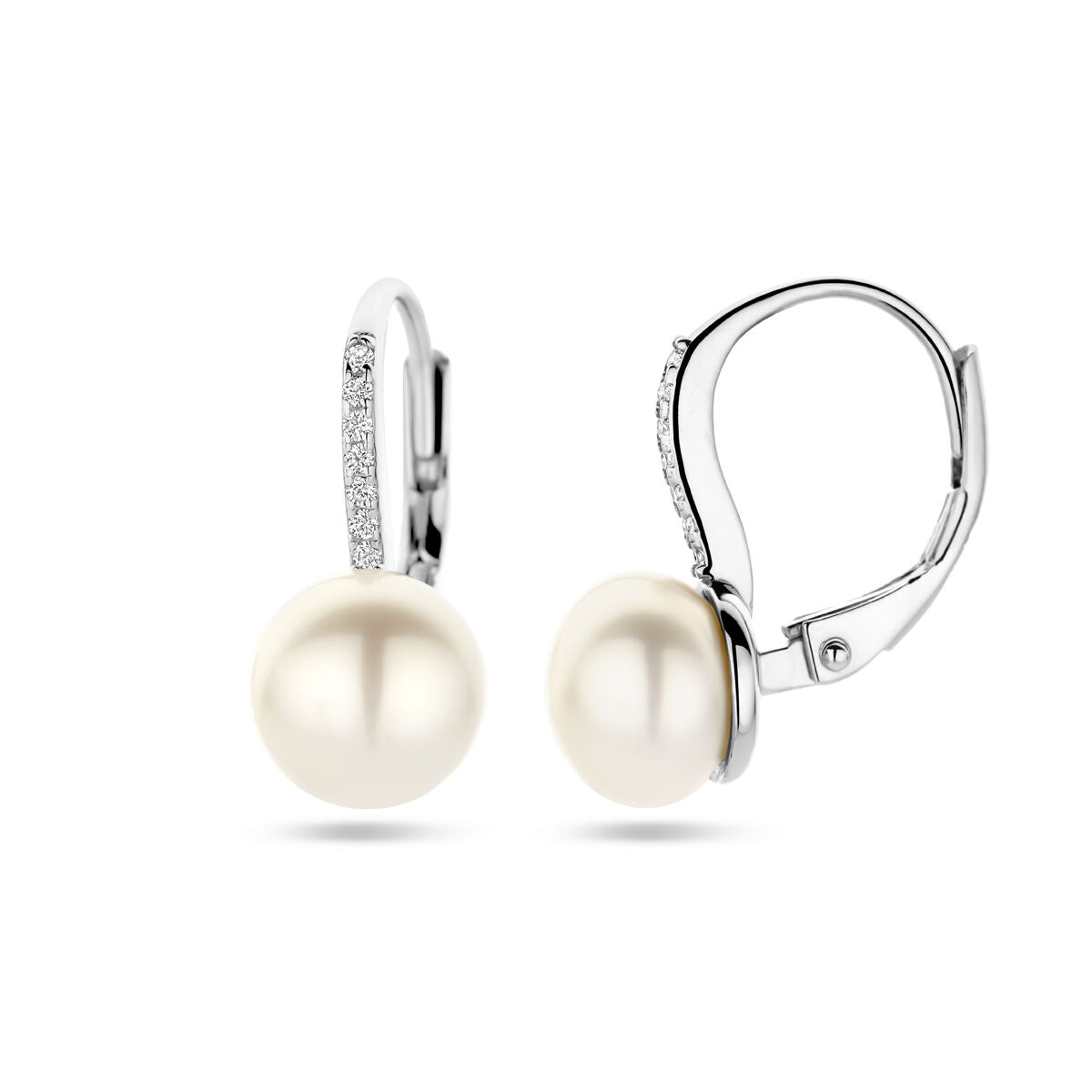 boucles d'oreilles perle et zircone à crochet argent rhodié